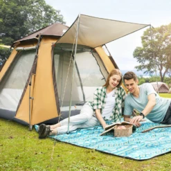 Hewolf Auto 3-4 Person Tent - Camel -Campsite equipment 10