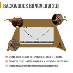 OneTigris Backwoods Bungalow Ultralight Bushcraft Shelter - Coyote Brown -Campsite equipment CE BHS02 CB 03