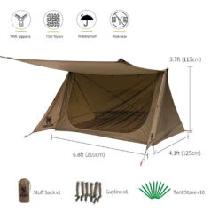 OneTigris Backwoods Bungalow Ultralight Bushcraft Shelter - Coyote Brown -Campsite equipment CE BHS02 CB 04