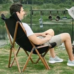 Hewolf Foldable Wooden Chair - Large -Campsite equipment HW J2058BIG BLK 04