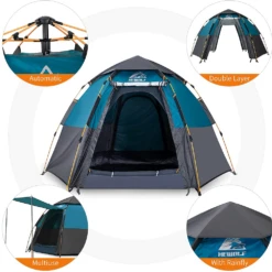 Hewolf 3-5 Person Automatic System Large Outdoor Camping Tent -Campsite equipment MON 1789 BLU 8